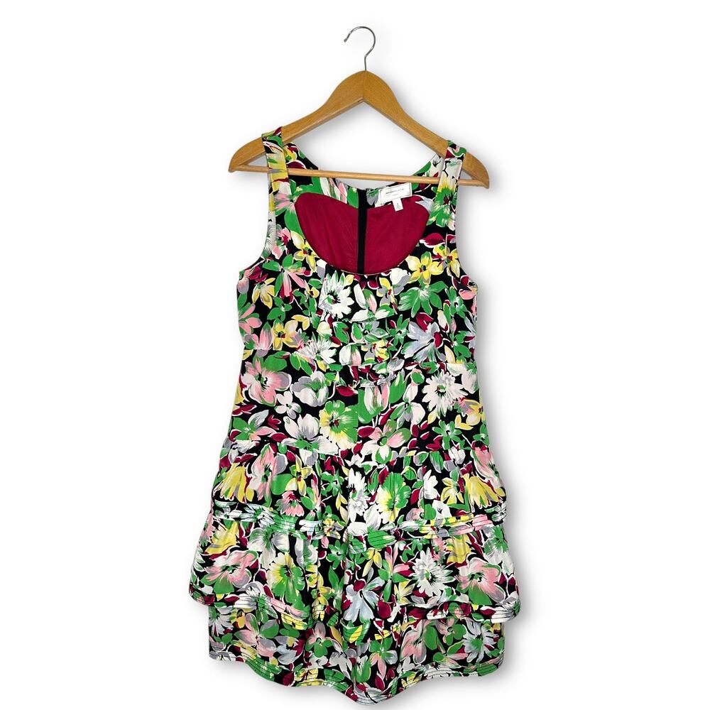Moulinette Soeurs Anthropologie Akebia Floral Tiered Silk Dress 8 Green Black